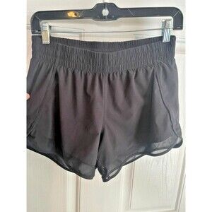 Athleta Mesh Racer Run Mid Rise 4 Inch Shorts Womens Small Black Stretch Gym